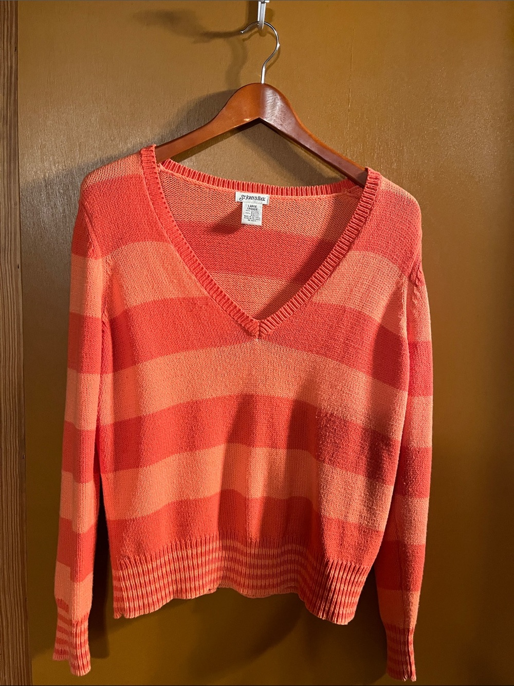St. John's Bay Coral and Peach Striped V-Neck Sweater
